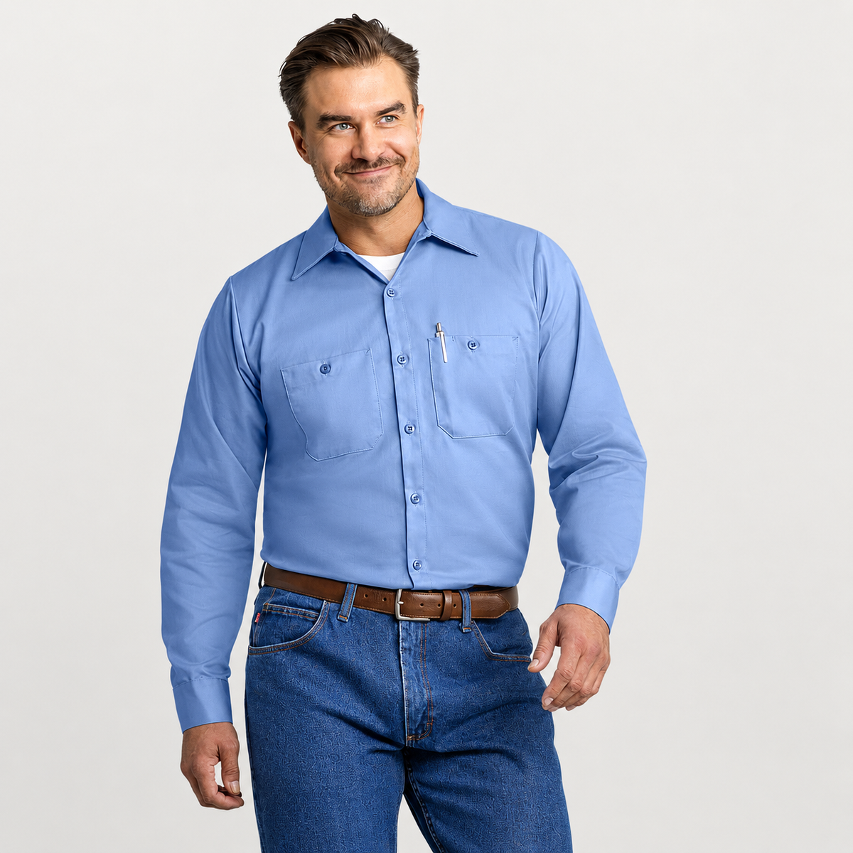 Men's Long Sleeve Wrinkle-Resistant Cotton Work Shirt - SC30