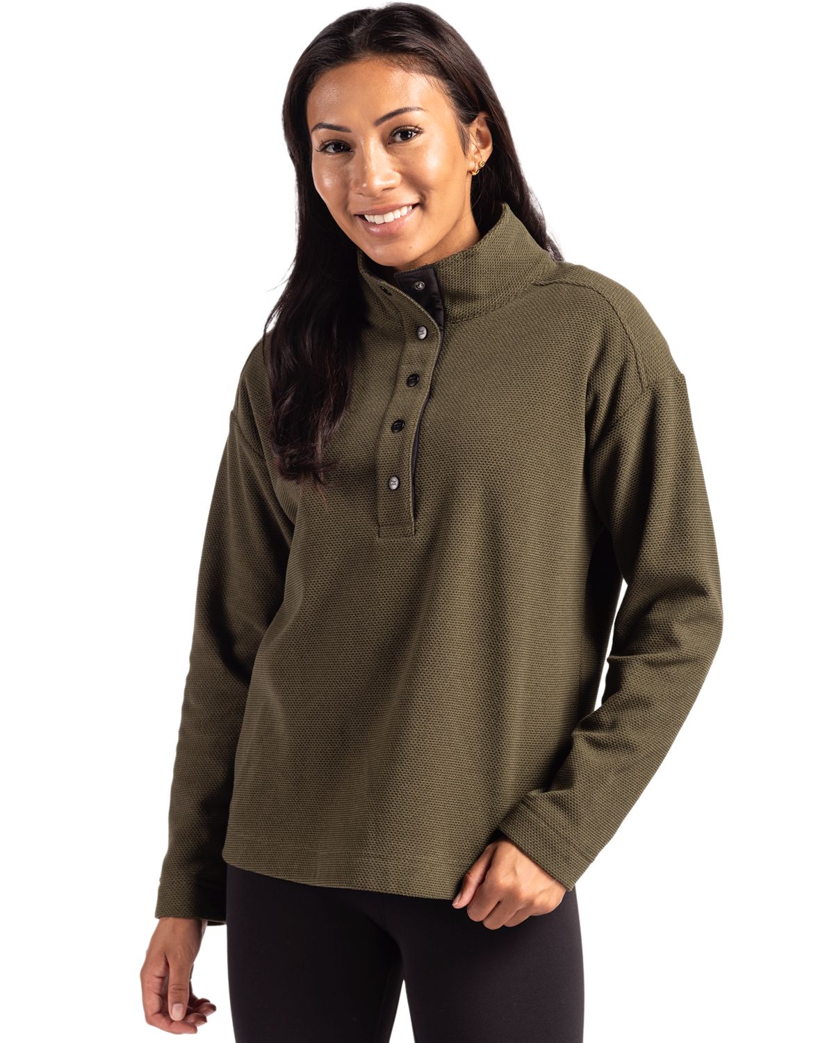Cutter & Buck Hunts Point Recycled Fleece Womens Hybrid Snap Placket Pullover - LCK00180
