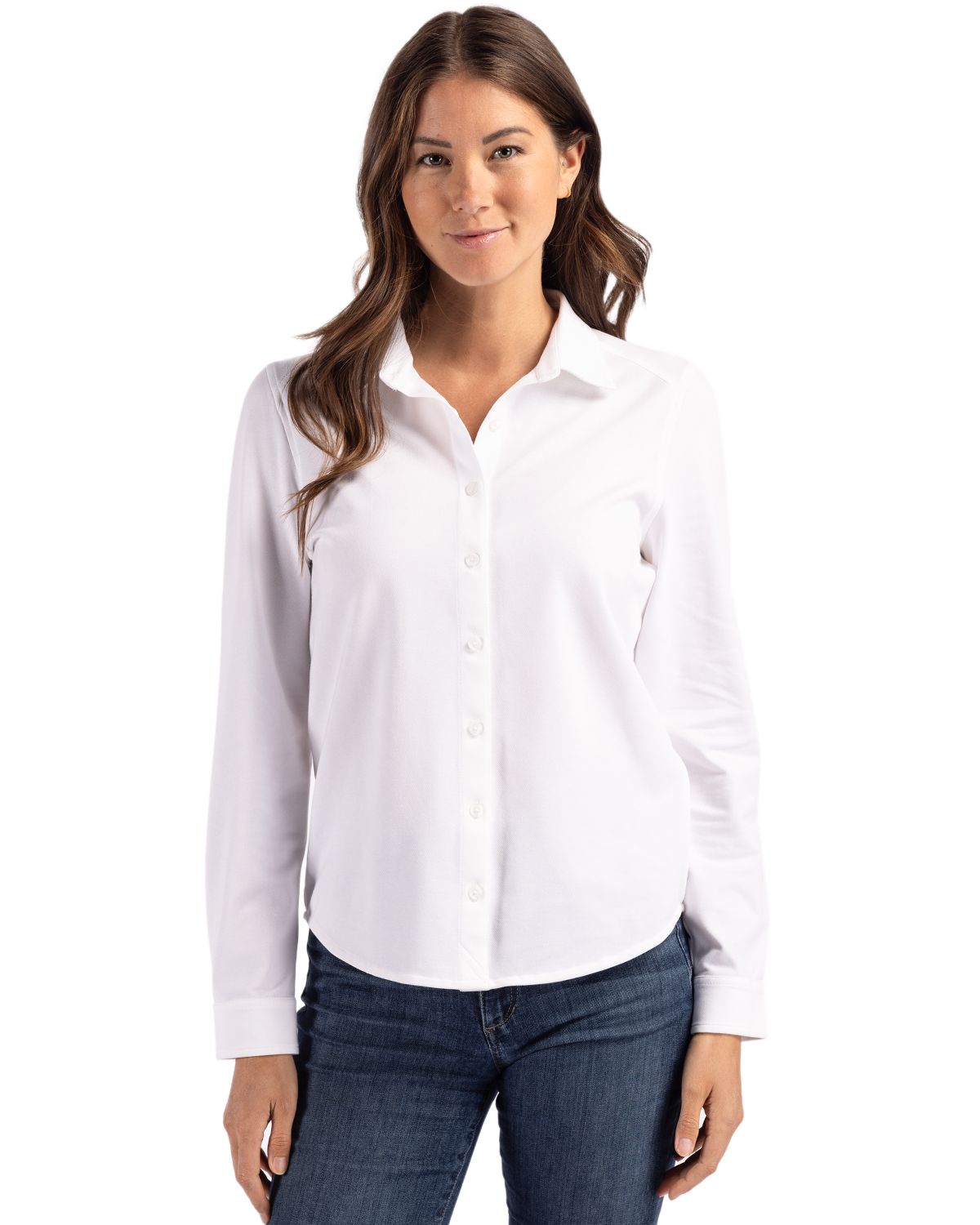 Cutter & Buck Advantage Recycled Cotton-Blend PiqueWomensLong Sleeve ButtonDown Shirt - LCK00188