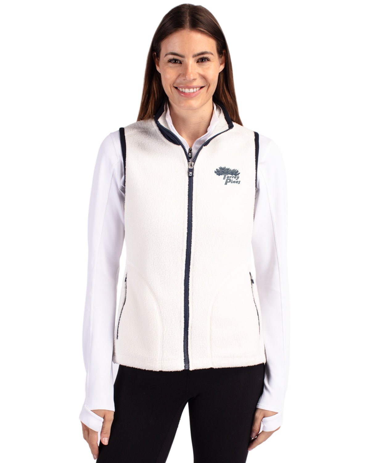 Torrey Pines Cutter & Buck Cascade Epic Comfort Recycled Sherpa Fleece Womens Full Zip Vest - LCO00071-35492