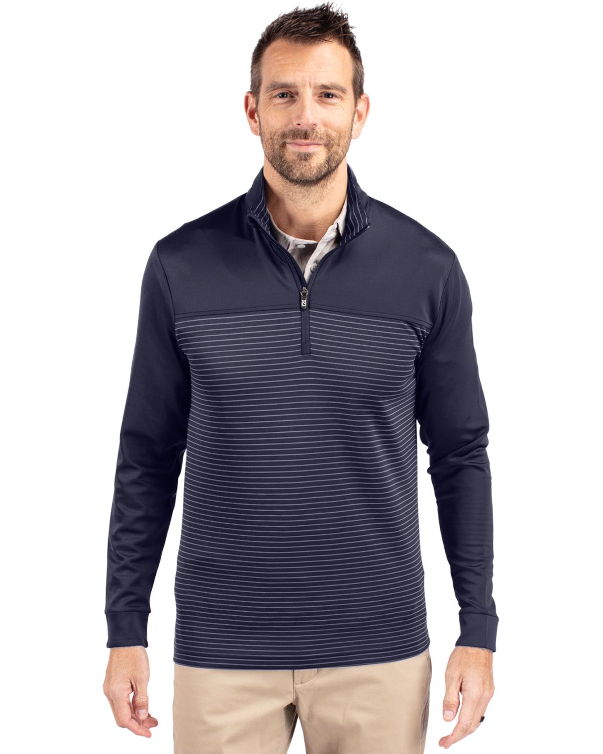 Cutter & Buck Traverse Recycled SmoothStretchMensBig & Tall Stripe Quarter Zip Pullover