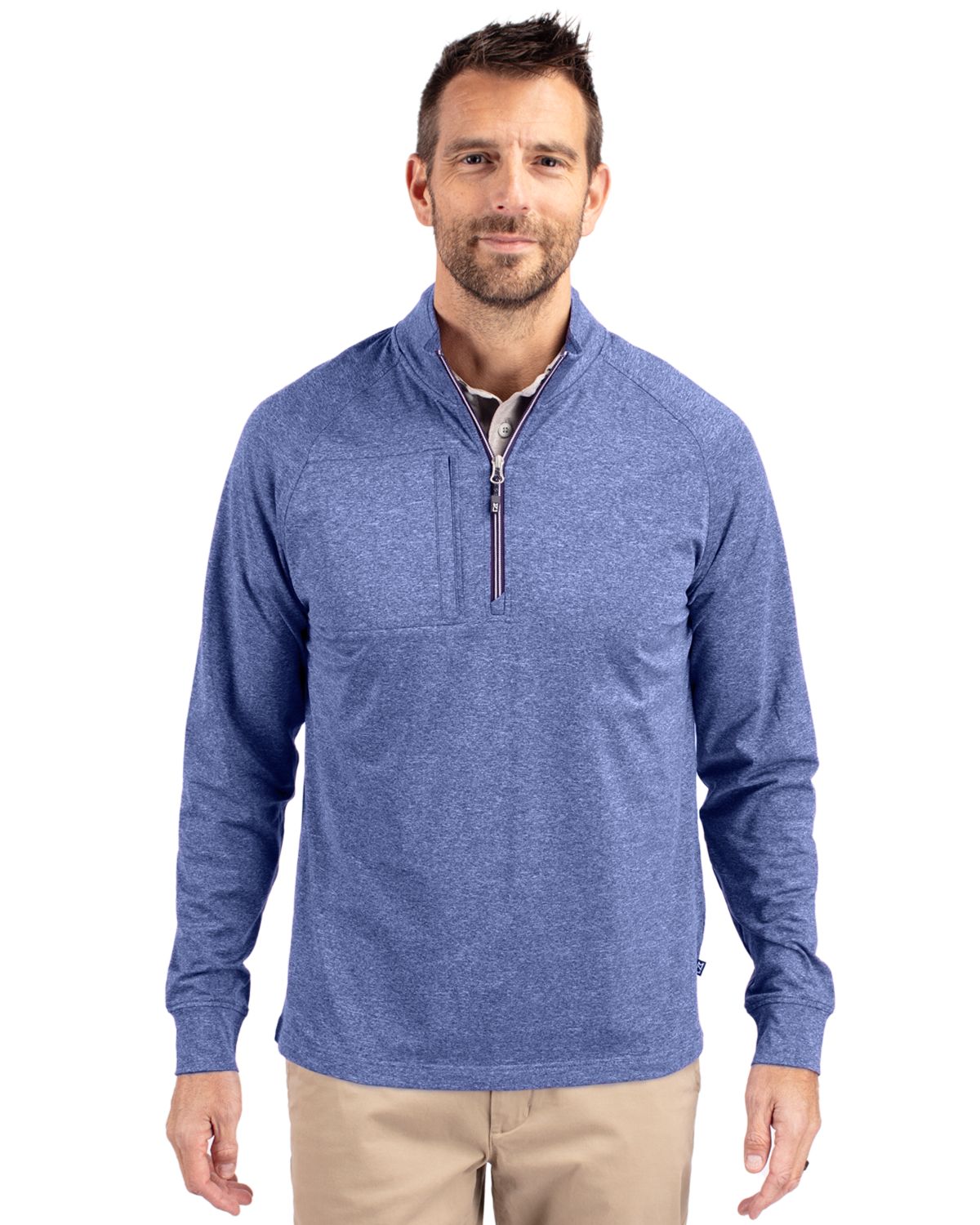 Cutter & Buck Adapt Recycled Soft Knit Stretch Mens Heathered Quarter Zip Pullover - MCK01086