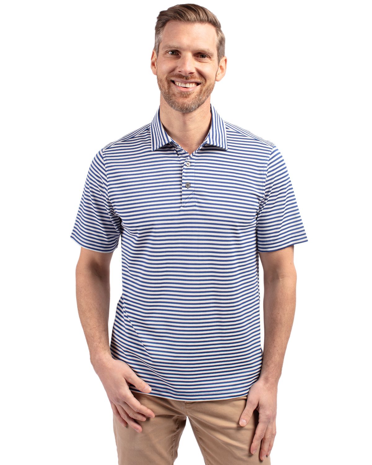 Cutter & Buck Virtue Recycled Stripe Featherlight Pique Mens Polo - MCK01168