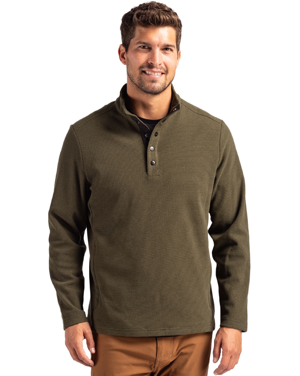 Cutter & Buck Hunts Point Recycled Fleece Mens Hybrid Snap Placket Pullover - MCK01324