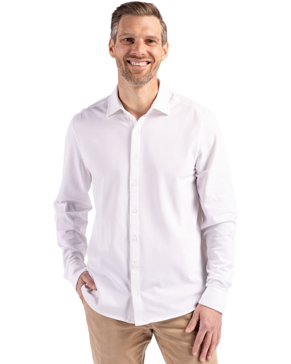 Cutter & Buck Advantage Recycled Cotton-Blend PiqueMensLong Sleeve ButtonDown Shirt - MCK01332