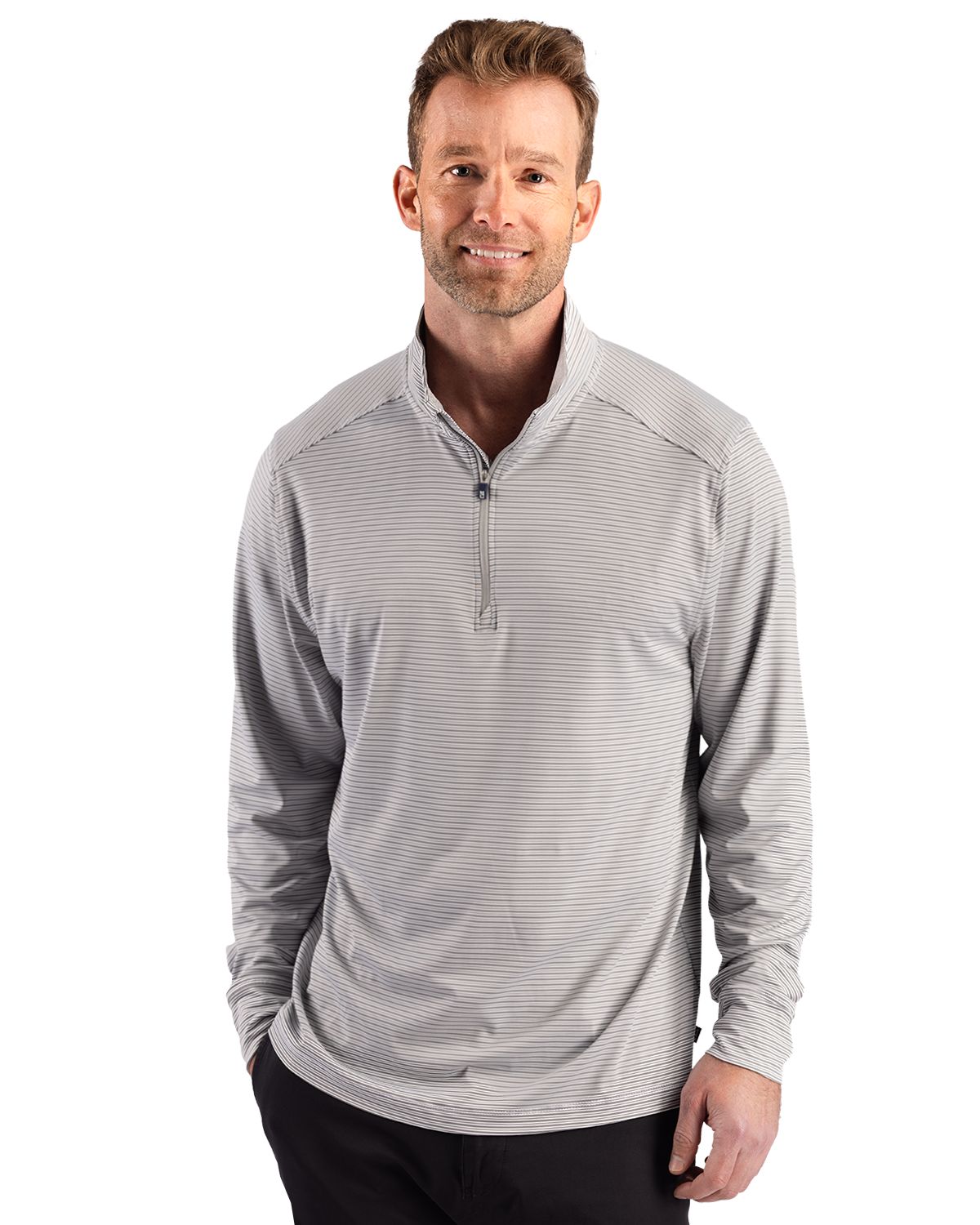 Cutter & Buck Forge Recycled Double Stripe Four-Way Stretch Mens Quarter Zip Pullover - MCK01383