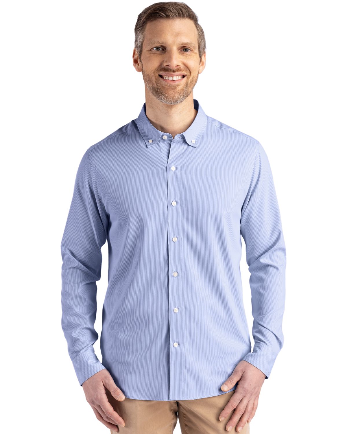 Cutter & Buck Skyline Recycled Pinstripe Mens Long Sleeve Button Down Dress Shirt - MCW00237
