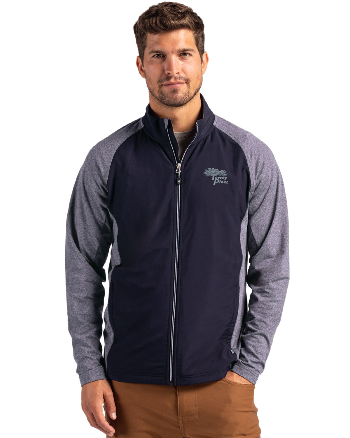 Torrey Pines Cutter & Buck Adapt Recycled Soft Knit Stretch Mens Big & Tall Hybrid Full Zip Jacket