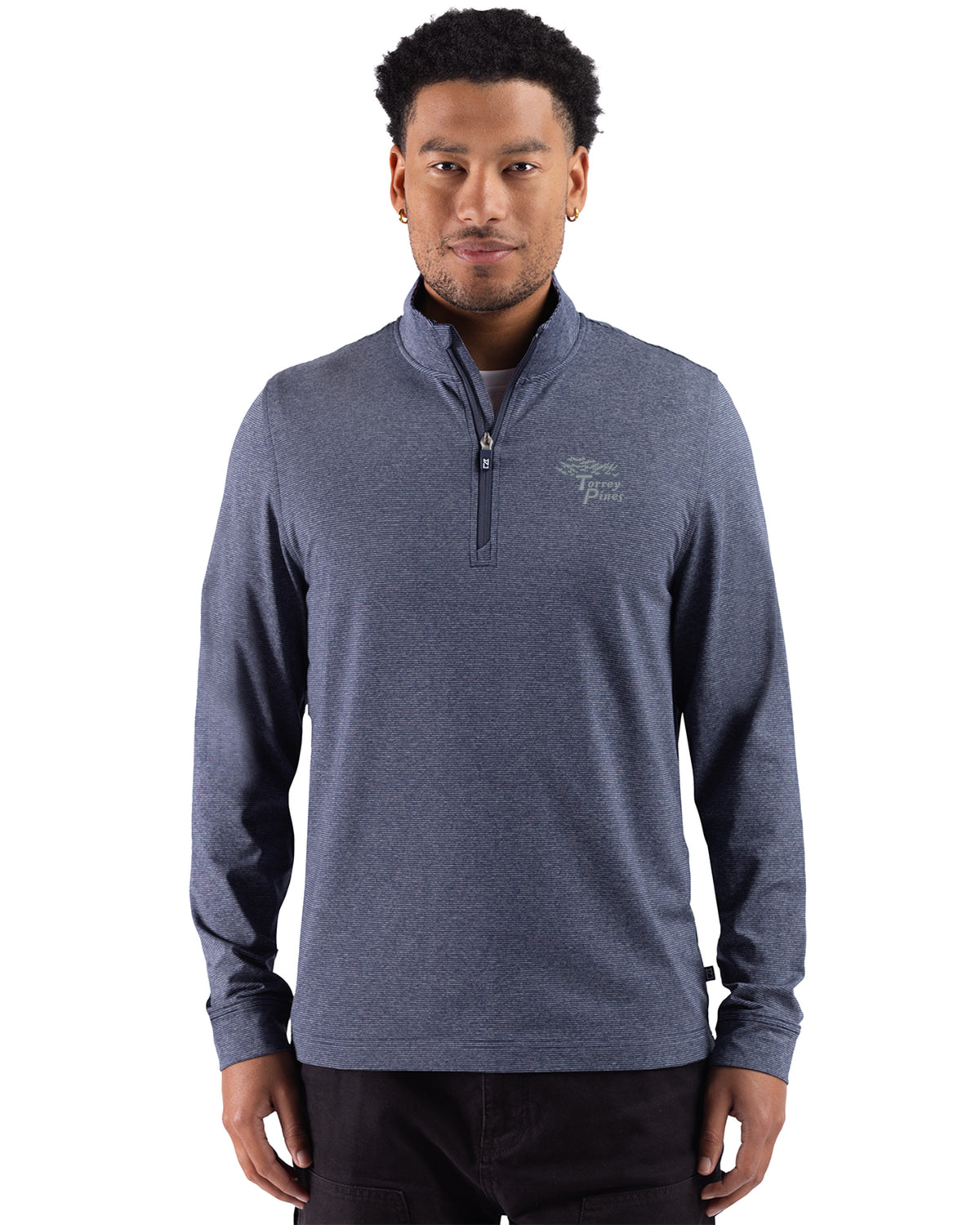Torrey Pines Cutter & Buck Adapt Recycled Soft Knit Stripe Mens Big & Tall Quarter Zip Pullover - BCK01379-35492