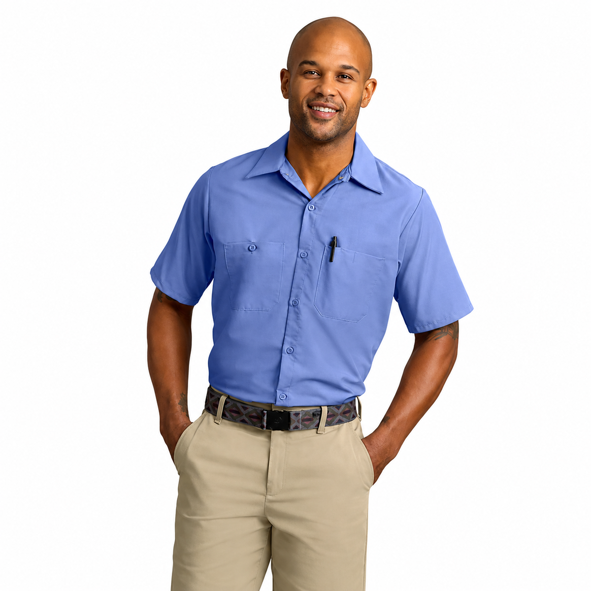 Men's Short Sleeve Wrinkle-Resistant Cotton Work Shirt - SC40
