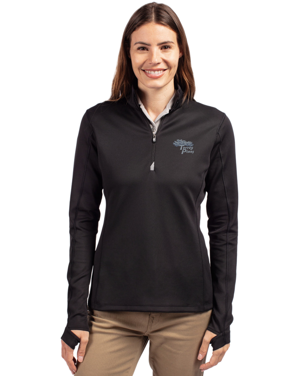 Torrey Pines Cutter & Buck Traverse Recycled Smooth Stretch Womens Quarter Zip Pullover - LCK00033-35492