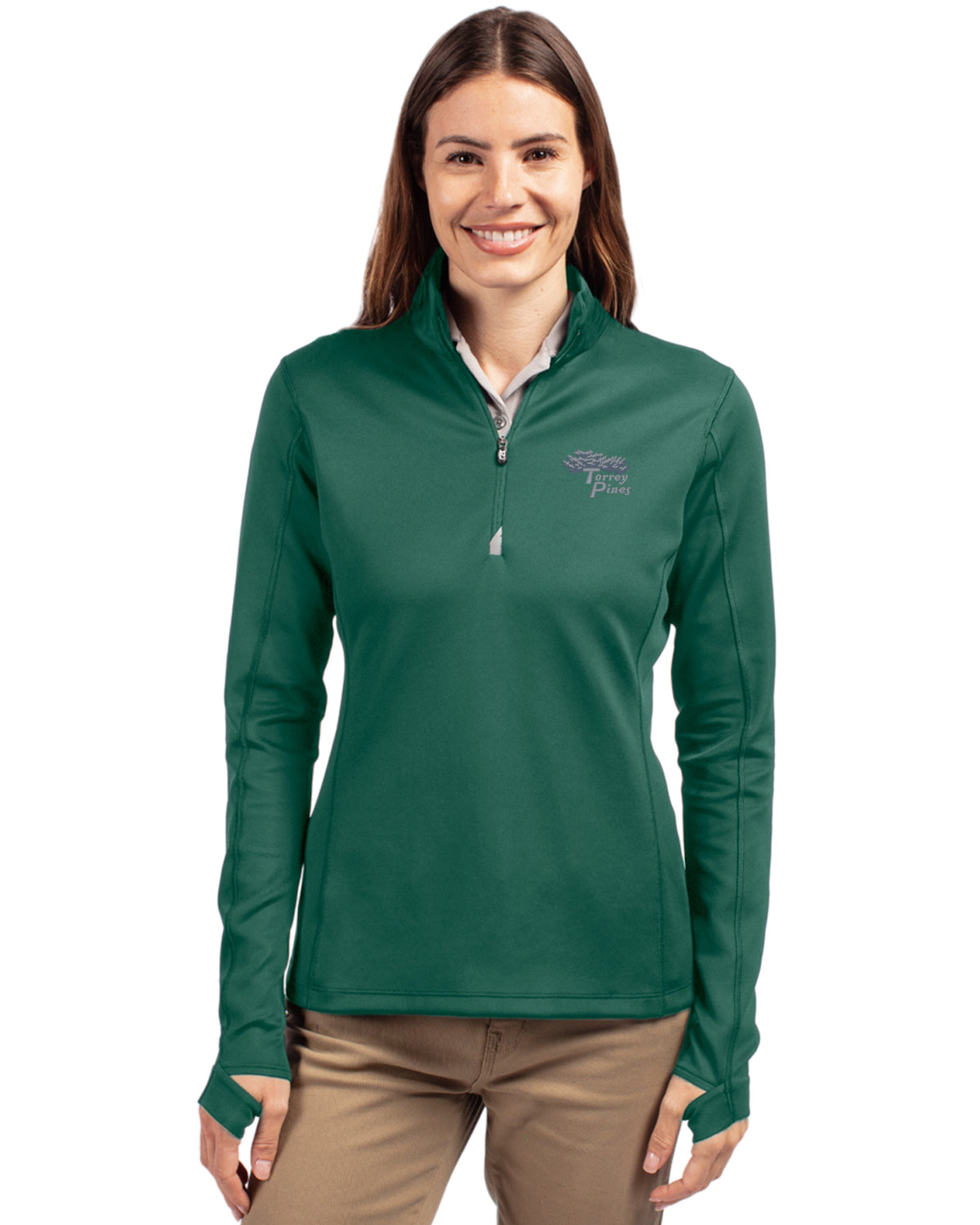 Torrey Pines Cutter & Buck Traverse Recycled Smooth Stretch Womens Quarter Zip Pullover - LCK00033-35492