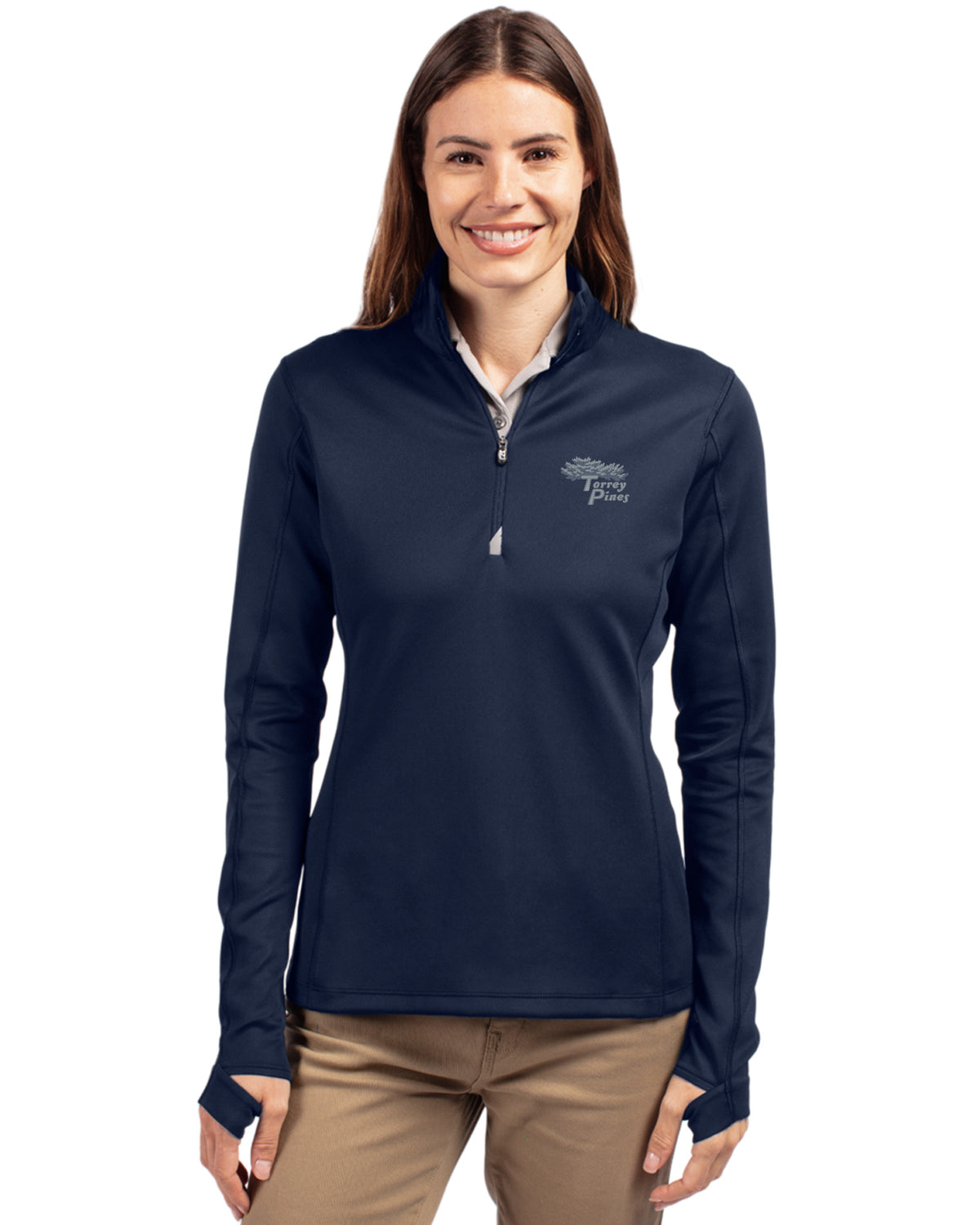 Torrey Pines Cutter & Buck Traverse Recycled Smooth Stretch Womens Quarter Zip Pullover - LCK00033-35492