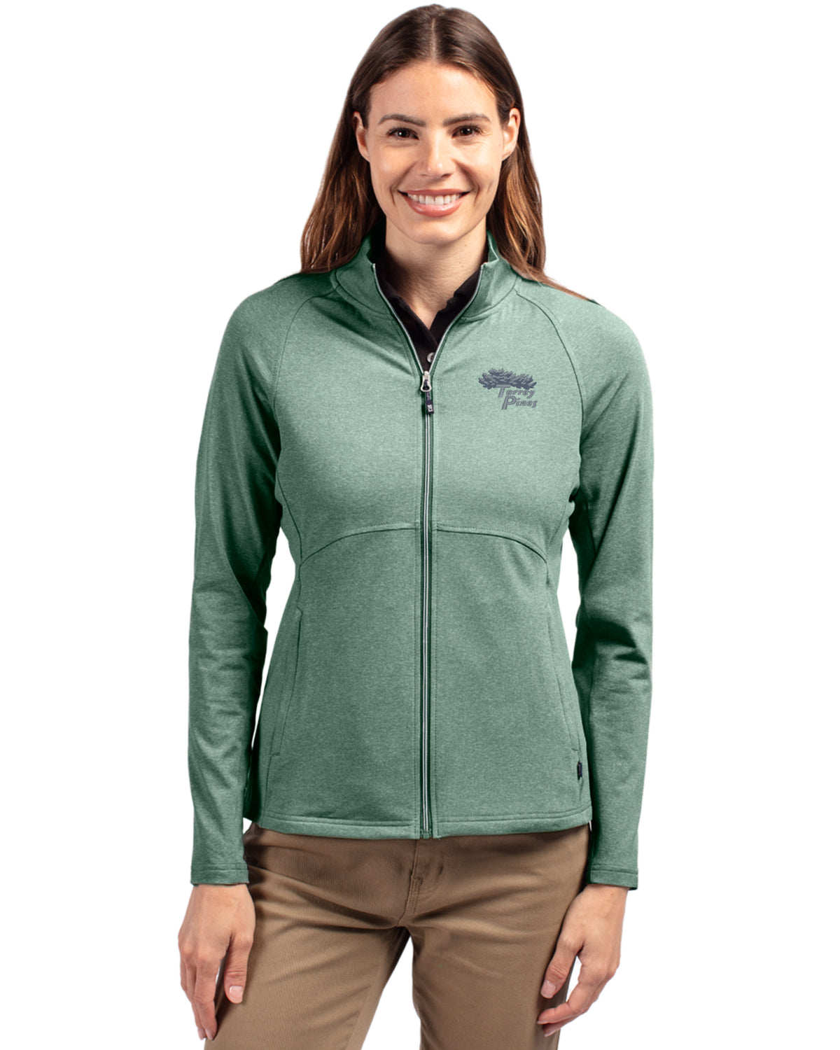 Torrey Pines Cutter & Buck Adapt Recycled Soft Knit Stretch Womens Heathered Full Zip Jacket - LCK00151-35492