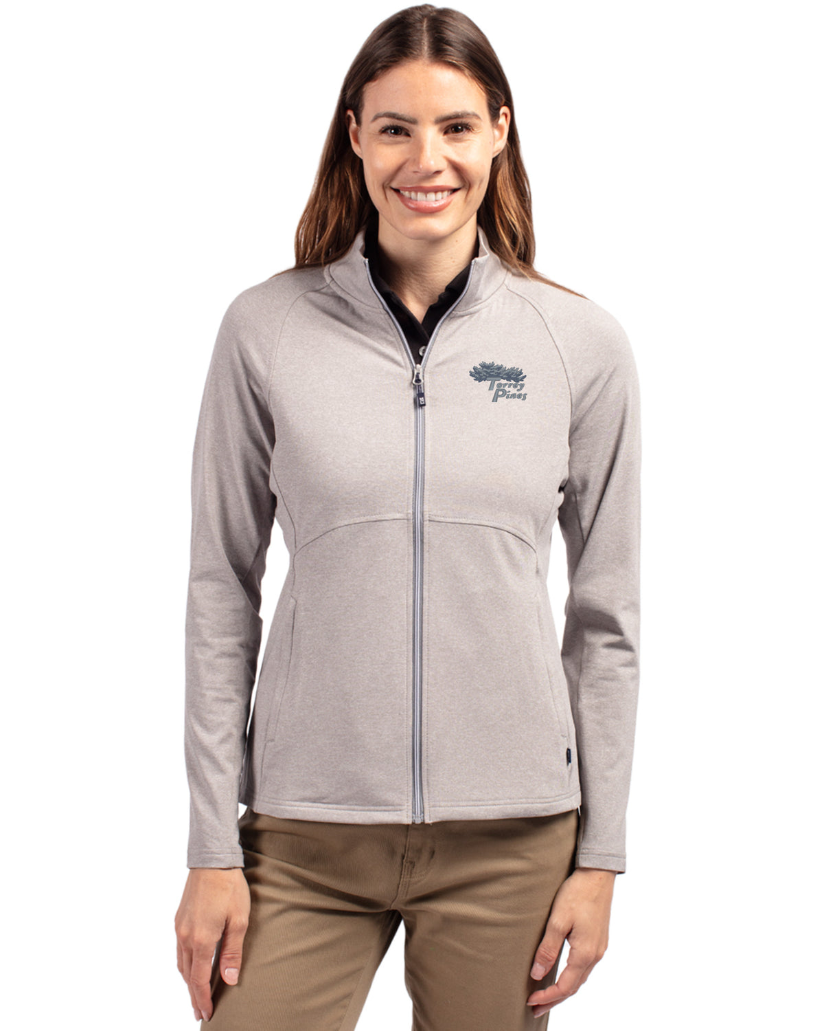 Torrey Pines Cutter & Buck Adapt Recycled Soft Knit Stretch Womens Heathered Full Zip Jacket - LCK00151-35492