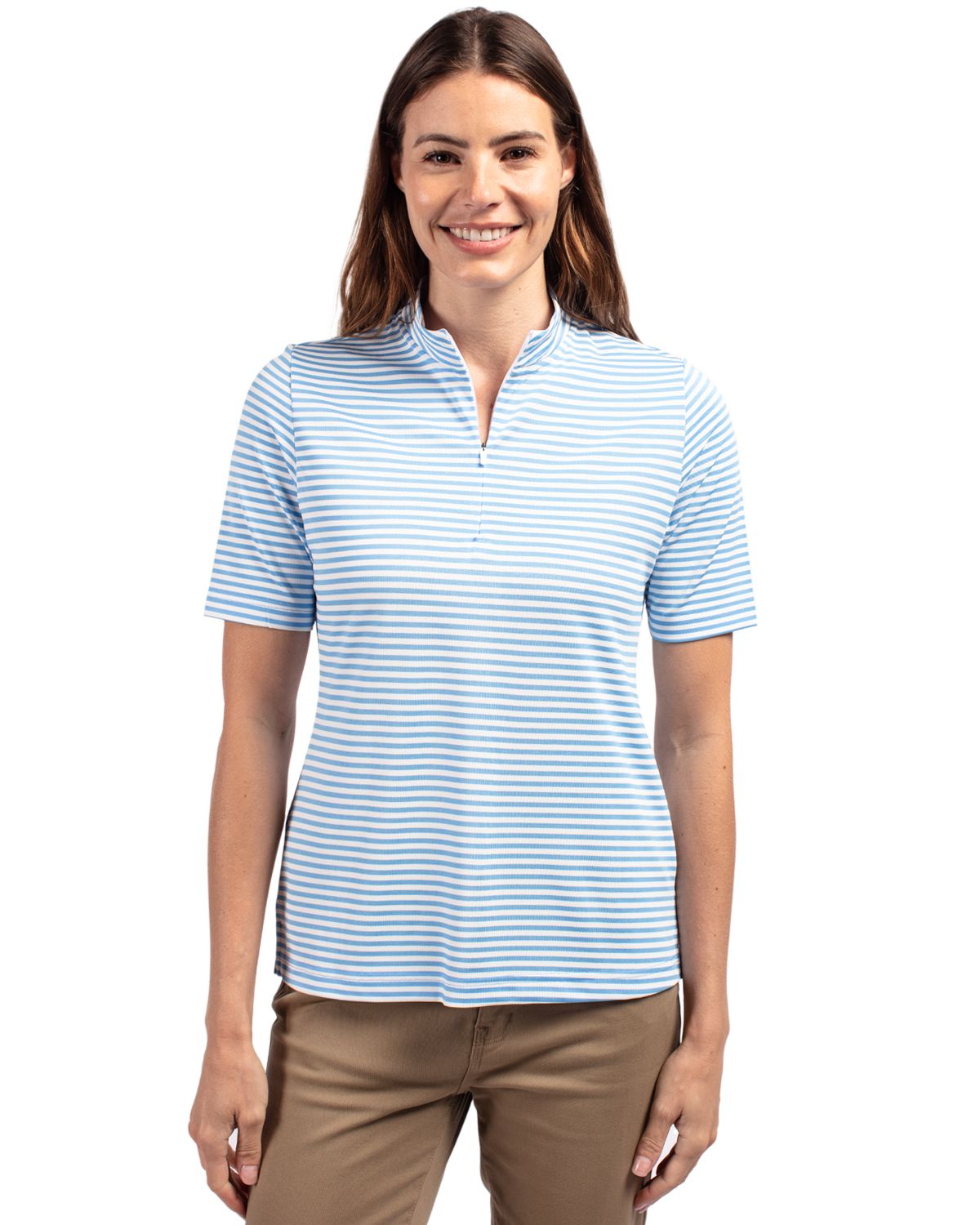 Cutter & Buck Virtue Recycled Stripe Featherlight Pique Womens Half Zip - LCK00157
