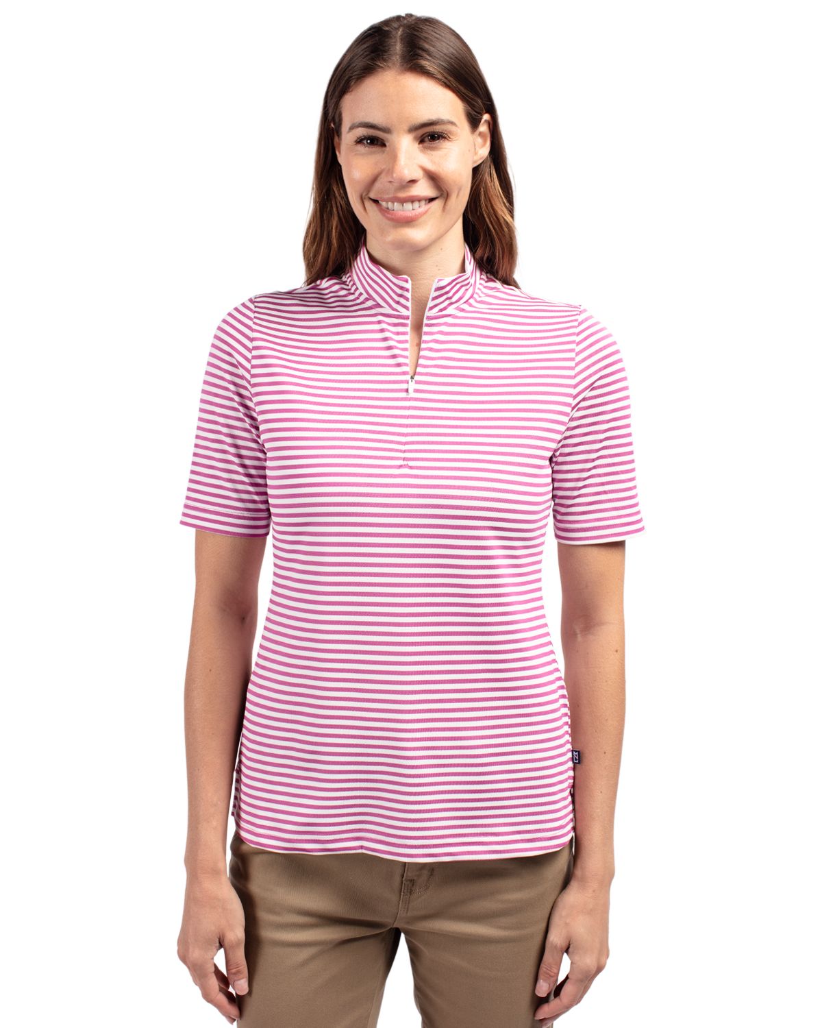 Cutter & Buck Virtue Recycled Stripe Featherlight Pique Womens Half Zip - LCK00157