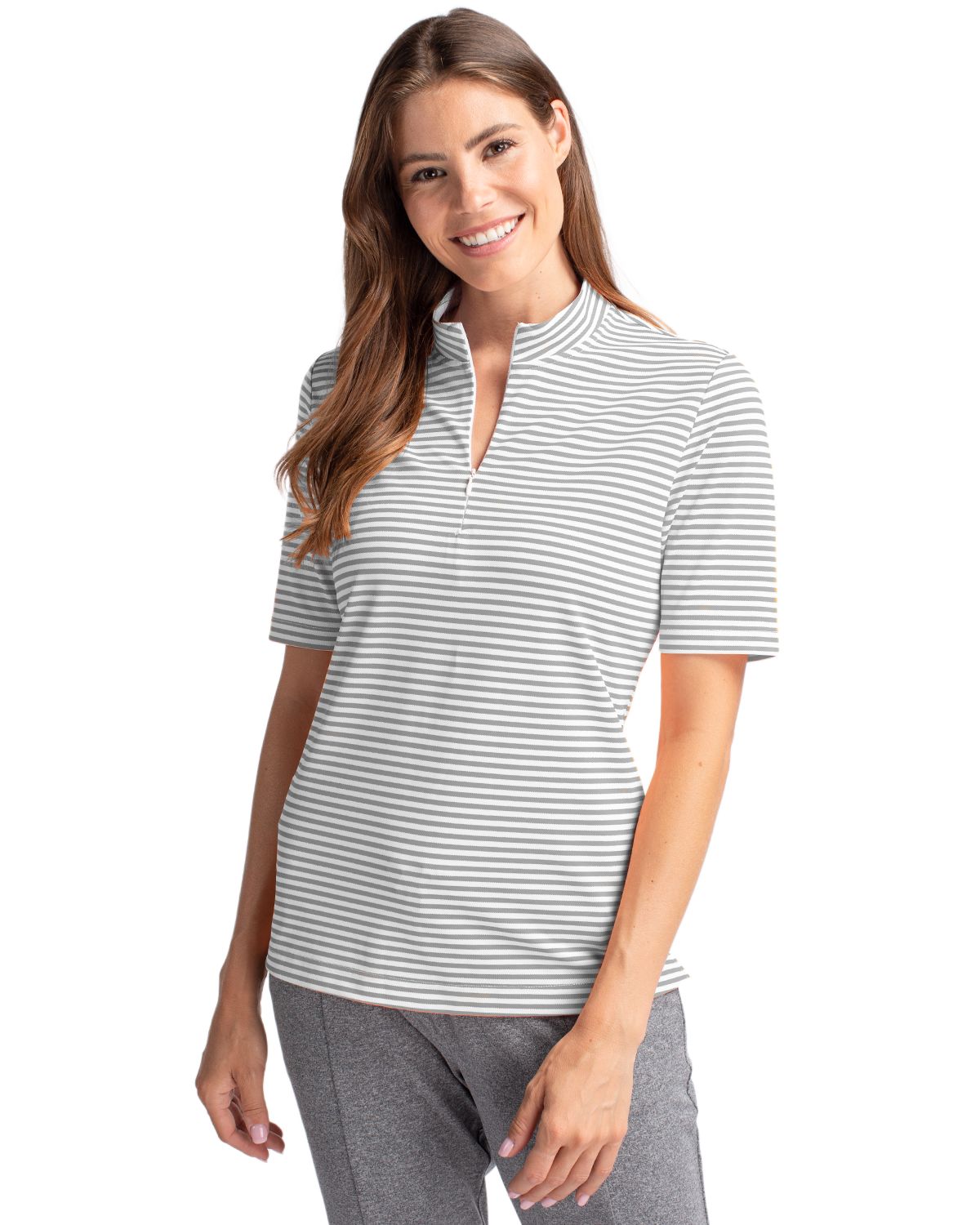 Cutter & Buck Virtue Recycled Stripe Featherlight Pique Womens Half Zip - LCK00157