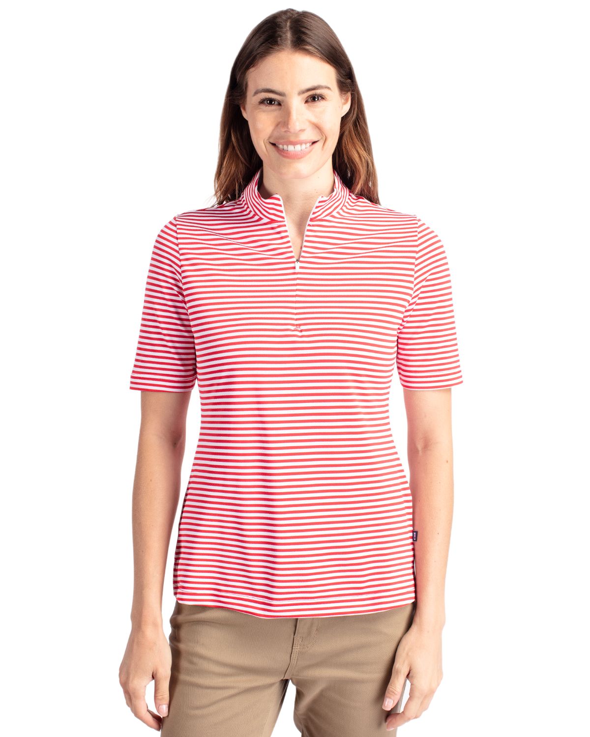 Cutter & Buck Virtue Recycled Stripe Featherlight Pique Womens Half Zip - LCK00157