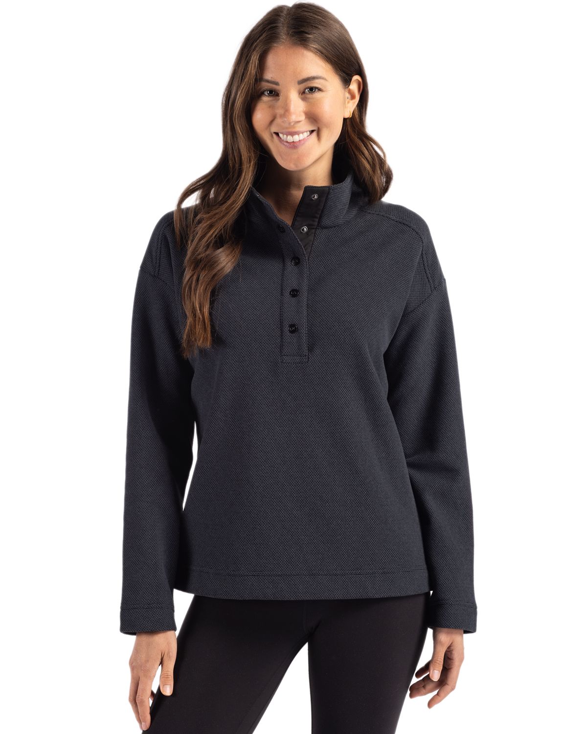 Cutter & Buck Hunts Point Recycled Fleece Womens Hybrid Snap Placket Pullover - LCK00180
