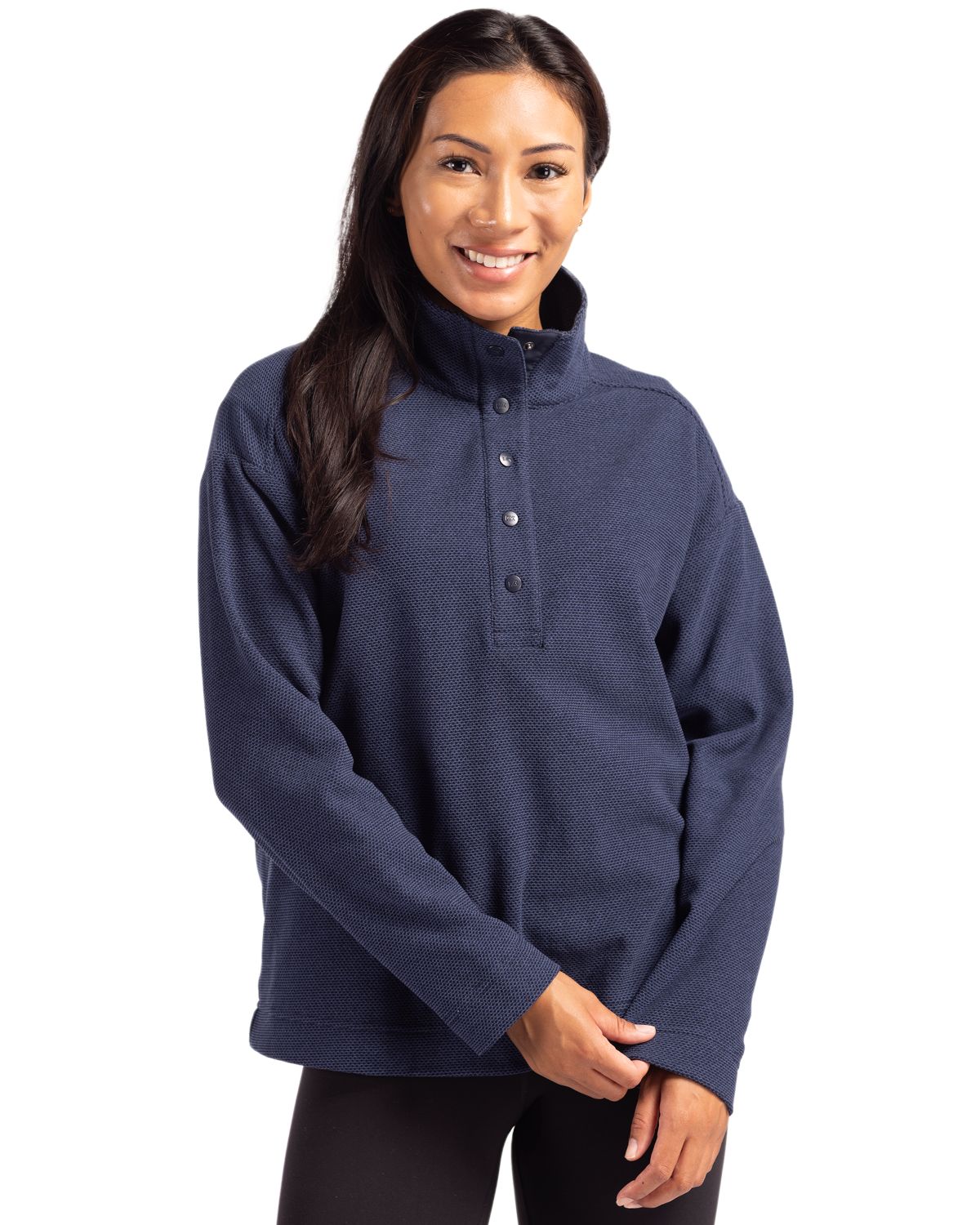 Cutter & Buck Hunts Point Recycled Fleece Womens Hybrid Snap Placket Pullover - LCK00180