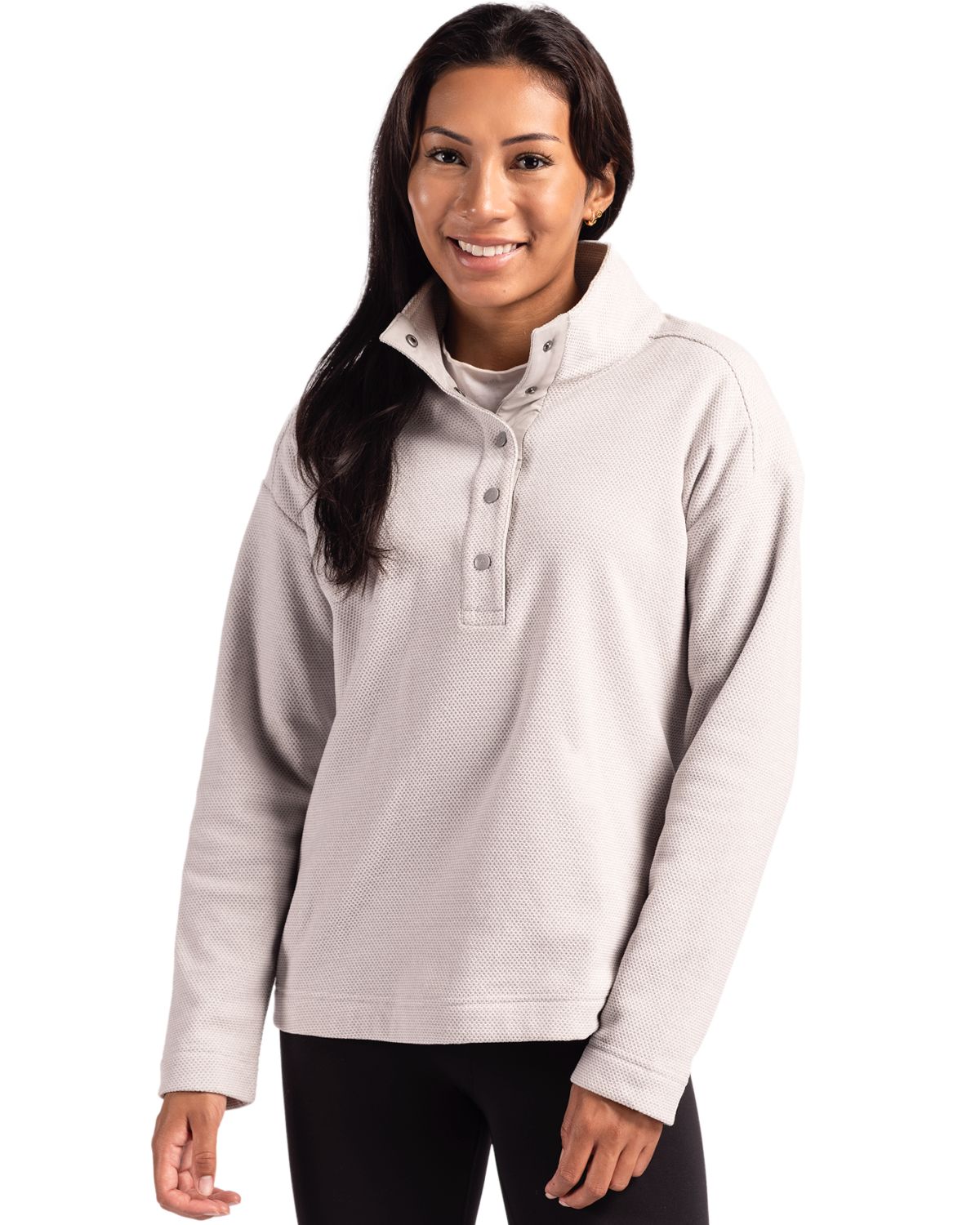 Cutter & Buck Hunts Point Recycled Fleece Womens Hybrid Snap Placket Pullover - LCK00180