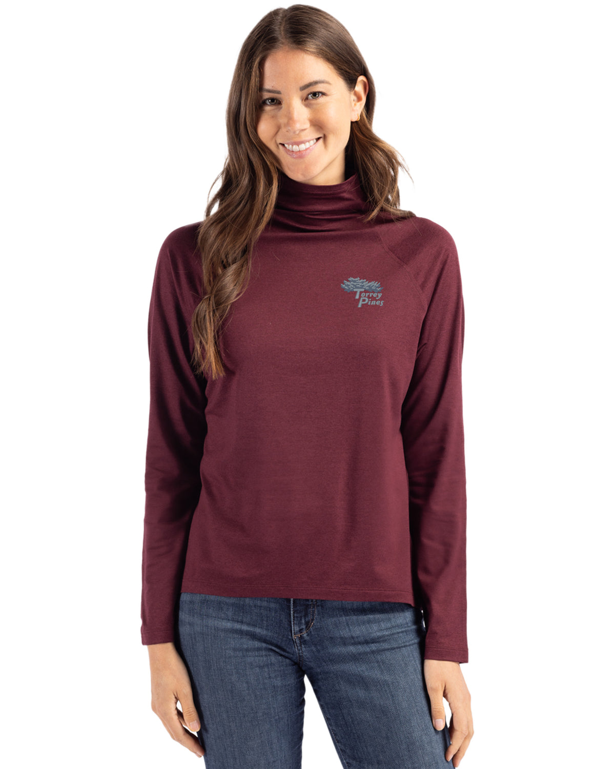 Torrey Pines Cutter & Buck Coastline Recycled Double Peached Womens Funnel Neck Pullover - LCK00183-35492