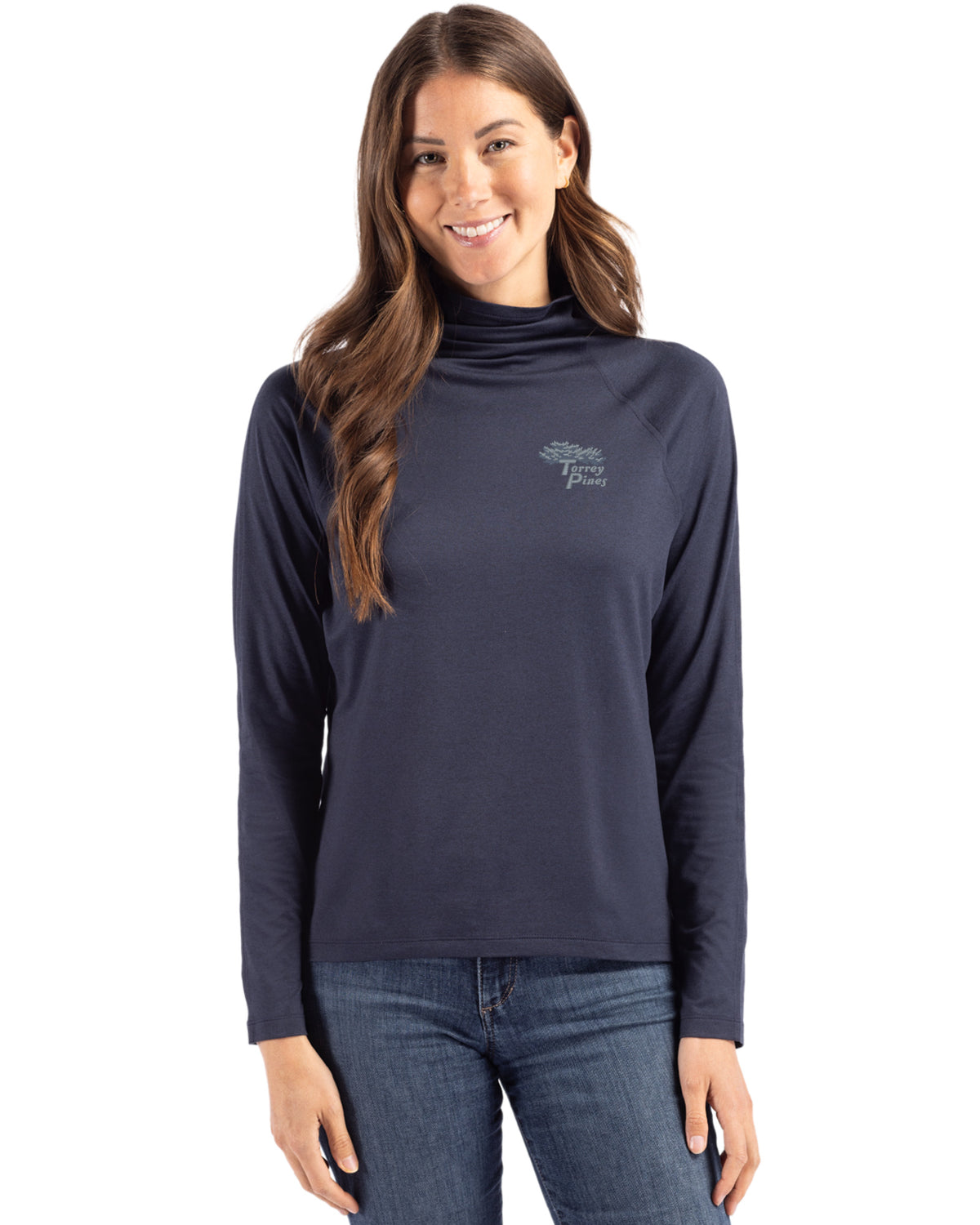 Torrey Pines Cutter & Buck Coastline Recycled Double Peached Womens Funnel Neck Pullover - LCK00183-35492