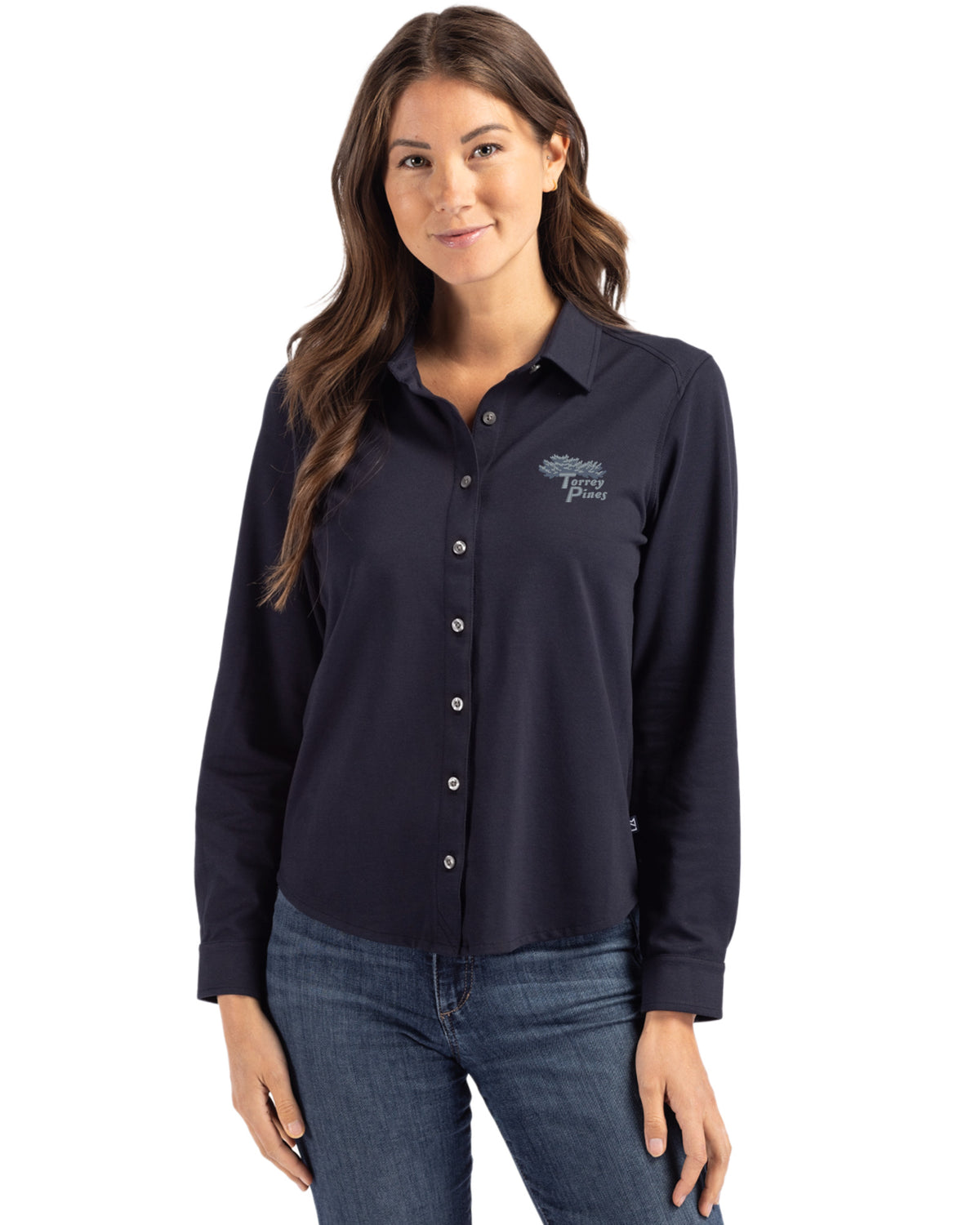 Torrey Pines Cutter & Buck Advantage Recycled Cotton-Blend Pique Womens Long Sleeve Button Down Shirt - LCK00188-35492