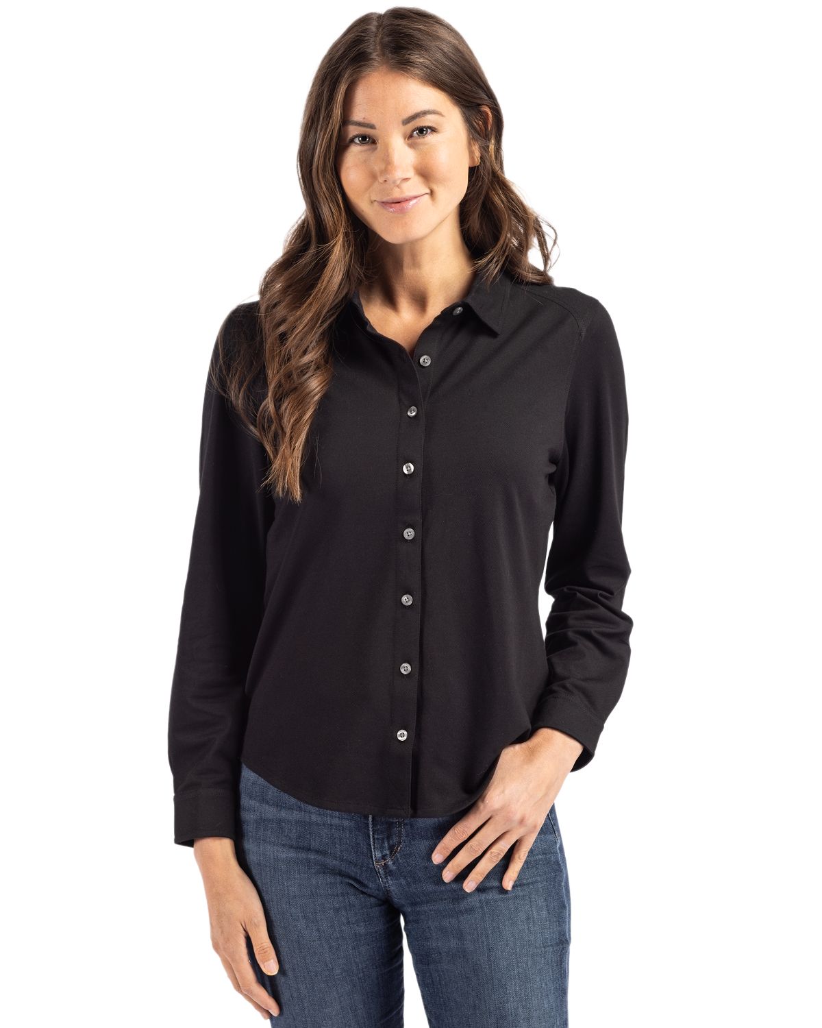 Cutter & Buck Advantage Recycled Cotton-Blend PiqueWomensLong Sleeve ButtonDown Shirt - LCK00188