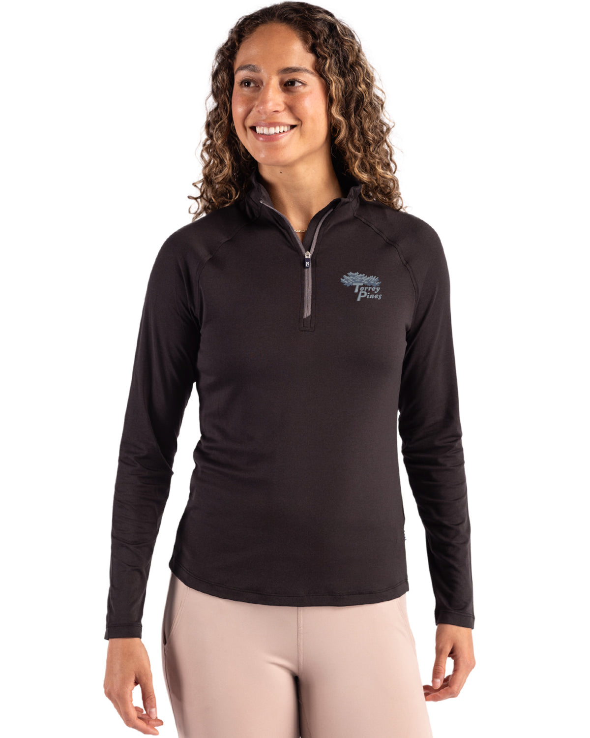 Torrey Pines Cutter & Buck Coastline Recycled Double Peached Womens Quarter Zip Pullover - LCK00210-35492