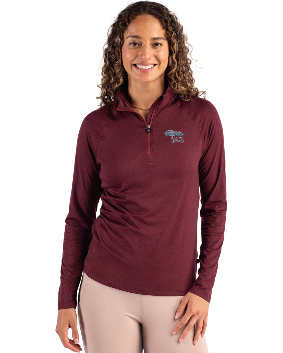 Torrey Pines Cutter & Buck Coastline Recycled Double Peached Womens Quarter Zip Pullover - LCK00210-35492