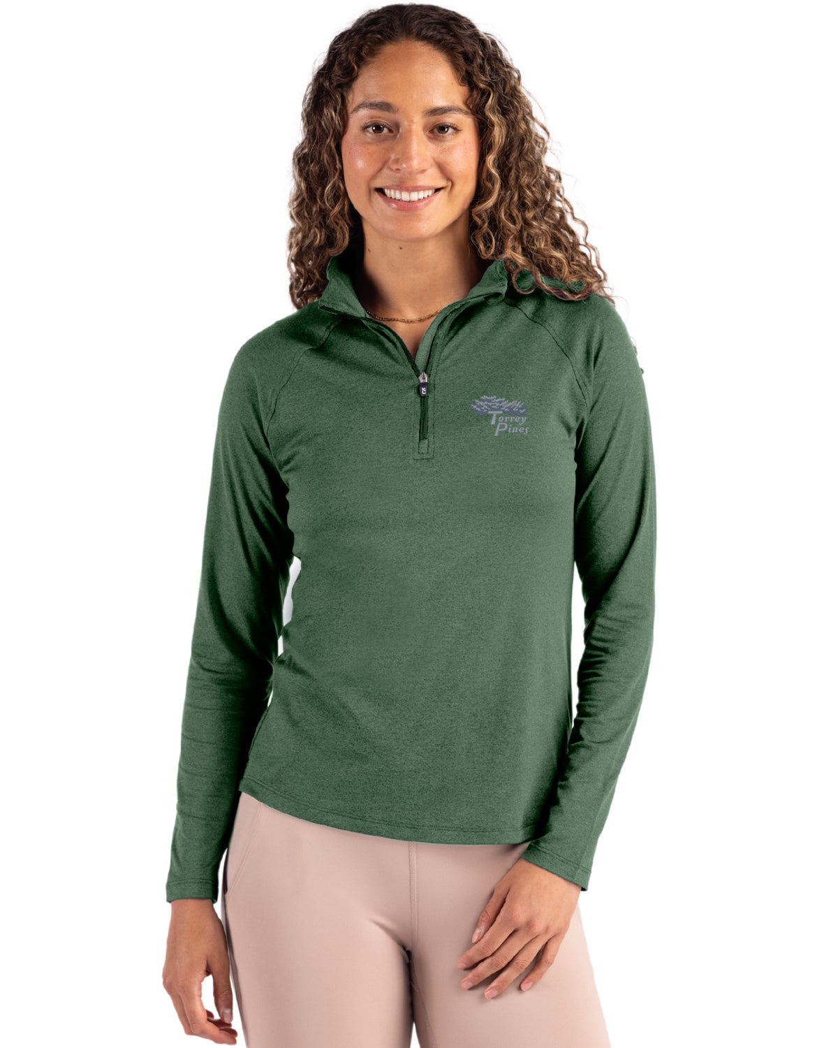 Torrey Pines Cutter & Buck Coastline Recycled Double Peached Womens Quarter Zip Pullover - LCK00210-35492