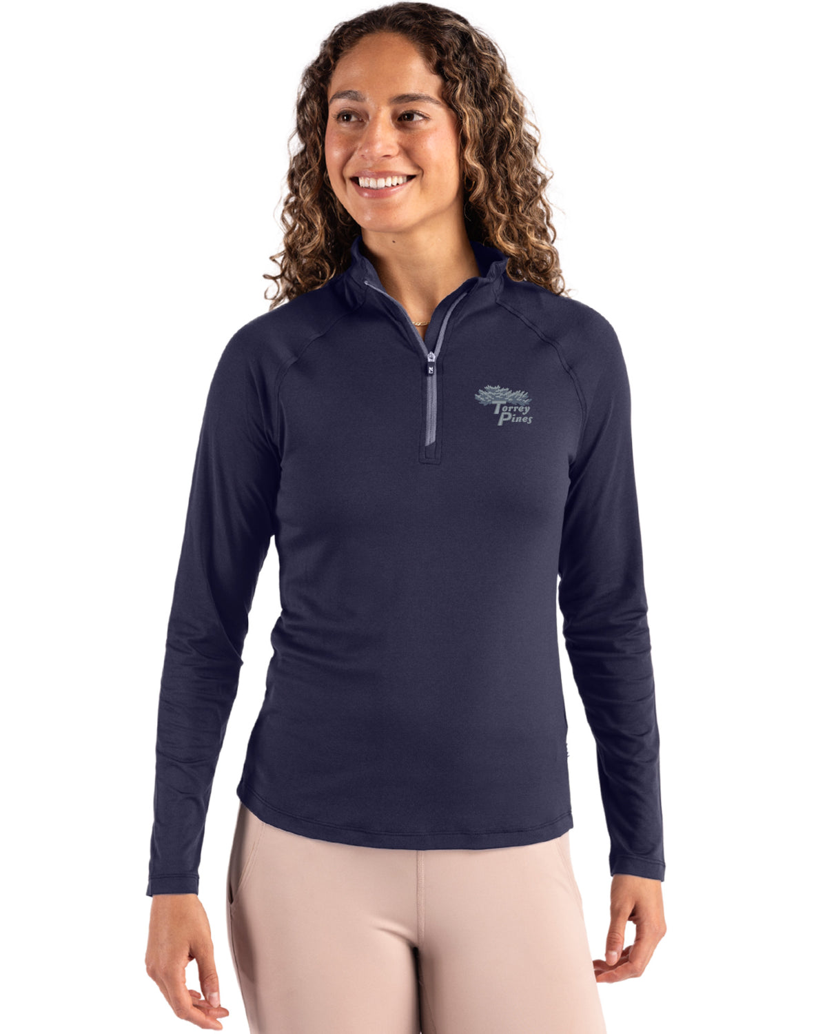 Torrey Pines Cutter & Buck Coastline Recycled Double Peached Womens Quarter Zip Pullover - LCK00210-35492