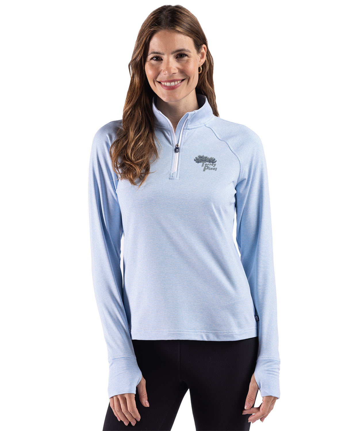 Torrey Pines Cutter & Buck Adapt Recycled Soft Knit Stripe Womens Quarter Zip Pullover - LCK00235-35492
