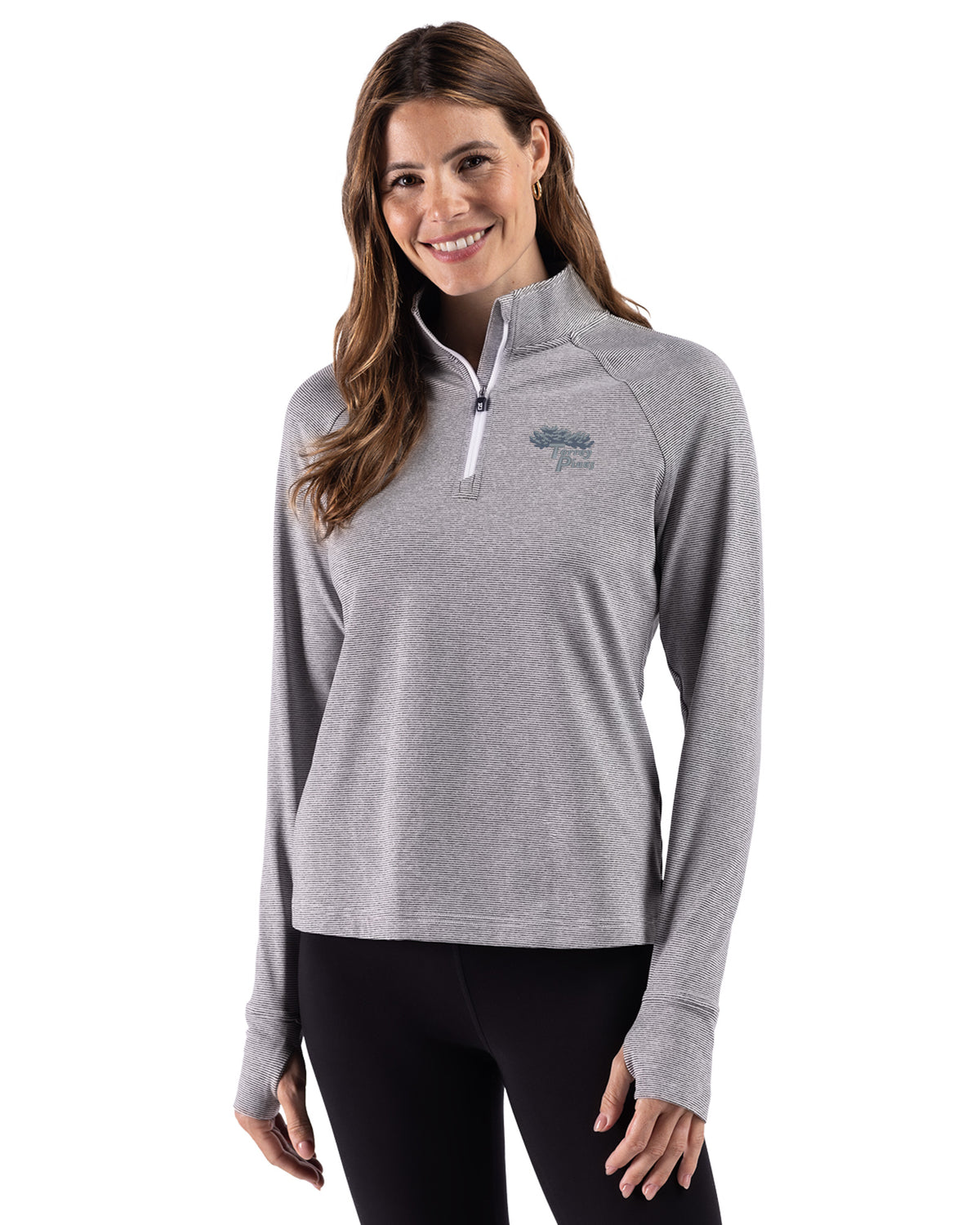 Torrey Pines Cutter & Buck Adapt Recycled Soft Knit Stripe Womens Quarter Zip Pullover - LCK00235-35492