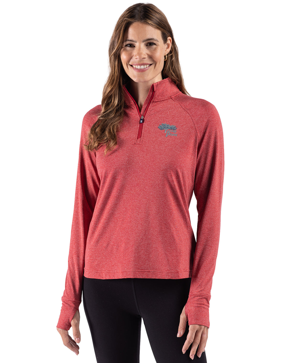 Torrey Pines Cutter & Buck Adapt Recycled Soft Knit Stripe Womens Quarter Zip Pullover - LCK00235-35492