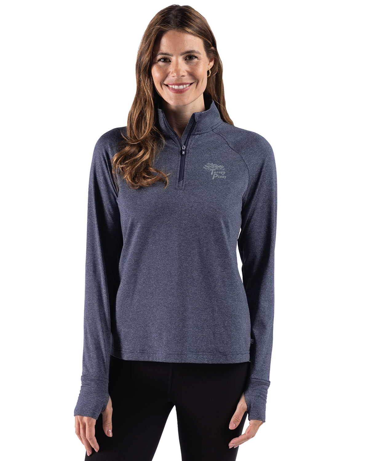 Torrey Pines Cutter & Buck Adapt Recycled Soft Knit Stripe Womens Quarter Zip Pullover - LCK00235-35492