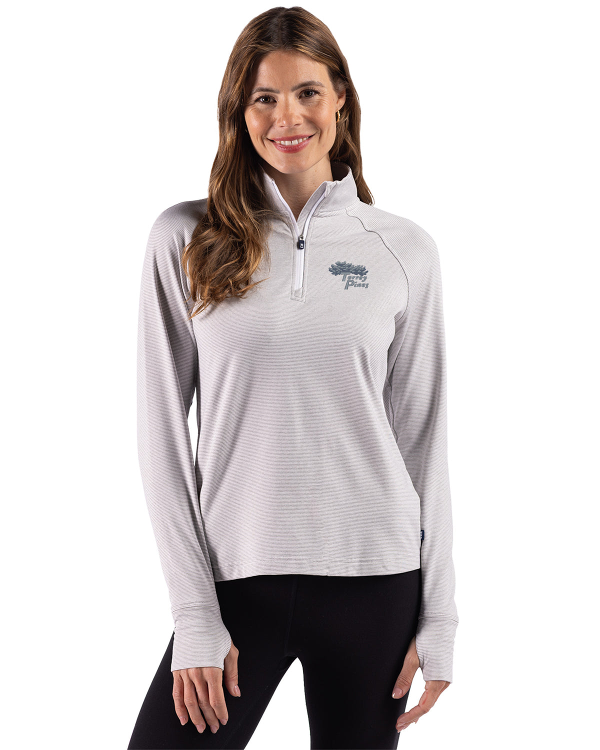 Torrey Pines Cutter & Buck Adapt Recycled Soft Knit Stripe Womens Quarter Zip Pullover - LCK00235-35492