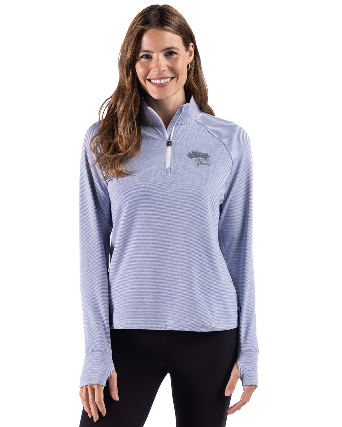 Torrey Pines Cutter & Buck Adapt Recycled Soft Knit Stripe Womens Quarter Zip Pullover - LCK00235-35492