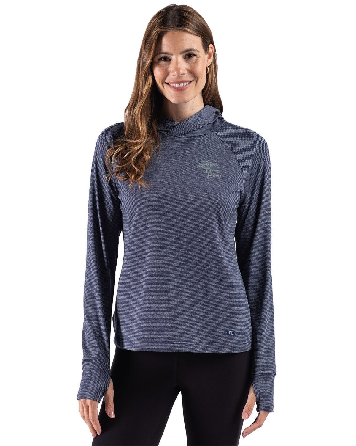 Torrey Pines Cutter & Buck Adapt Recycled Soft Knit Stripe Womens Hooded Pullover - LCK00236-35492
