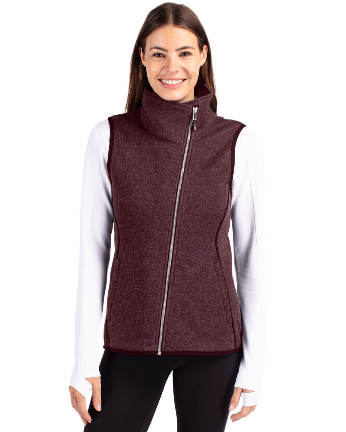 Cutter & Buck Mainsail Sweater-Knit Womens Full Zip Asymmetrical Vest - LCO00034