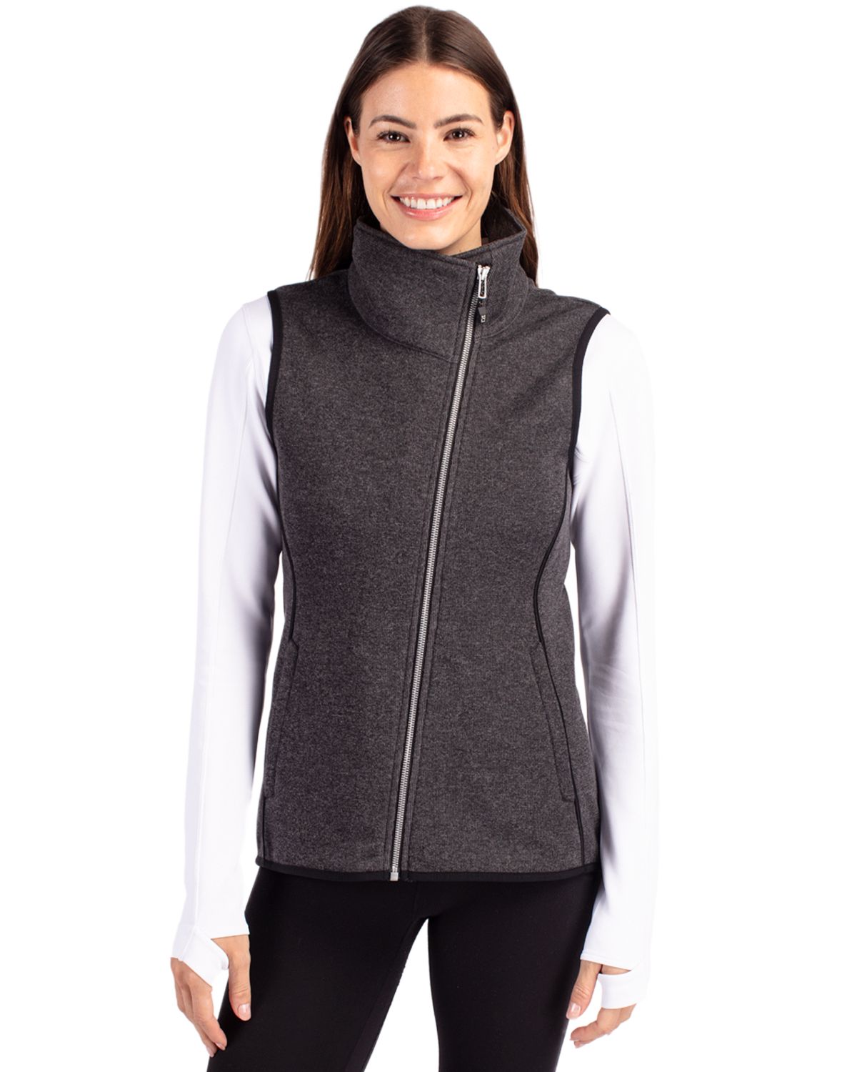 Cutter & Buck Mainsail Sweater-Knit Womens Full Zip Asymmetrical Vest - LCO00034