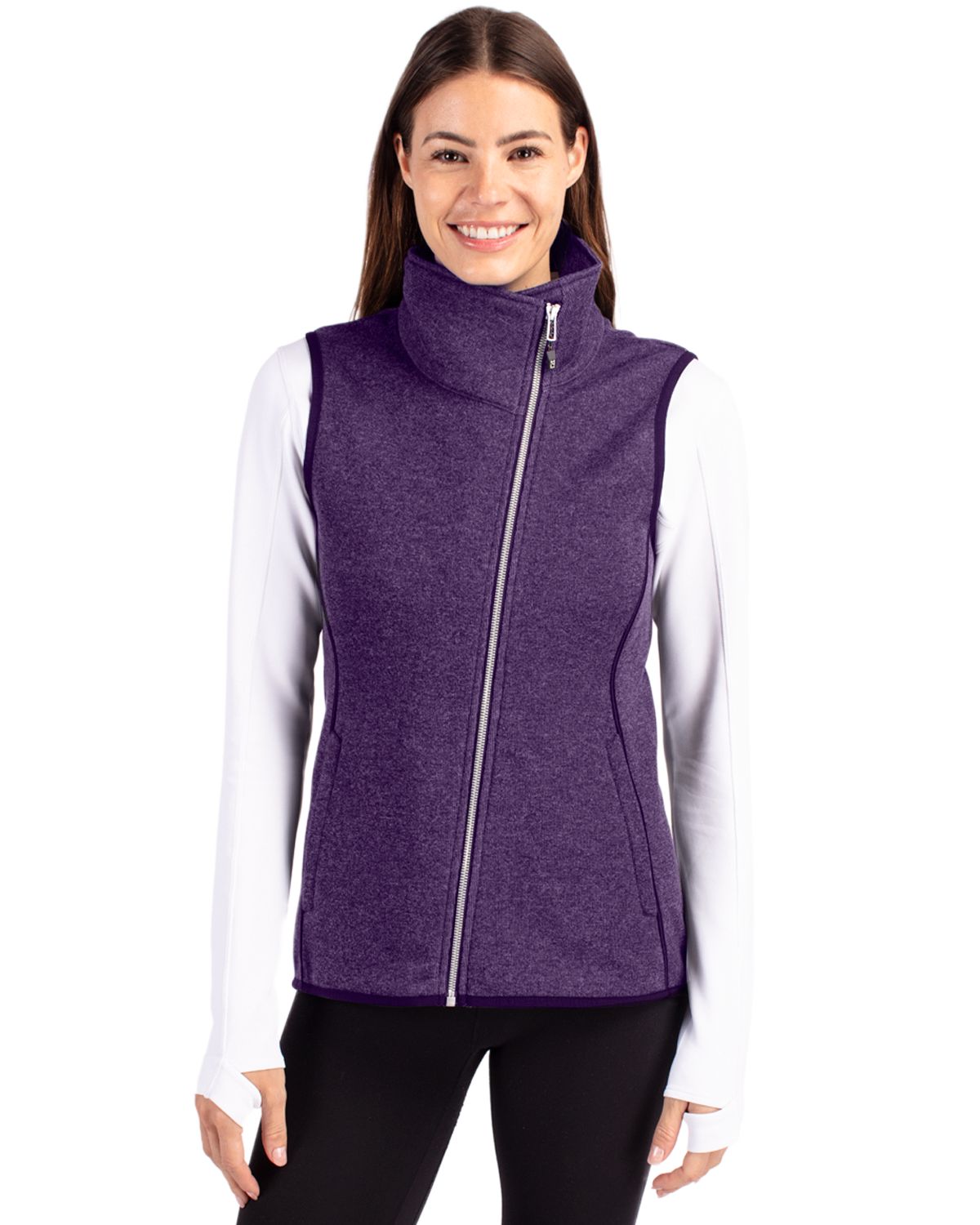 Cutter & Buck Mainsail Sweater-Knit Womens Full Zip Asymmetrical Vest - LCO00034