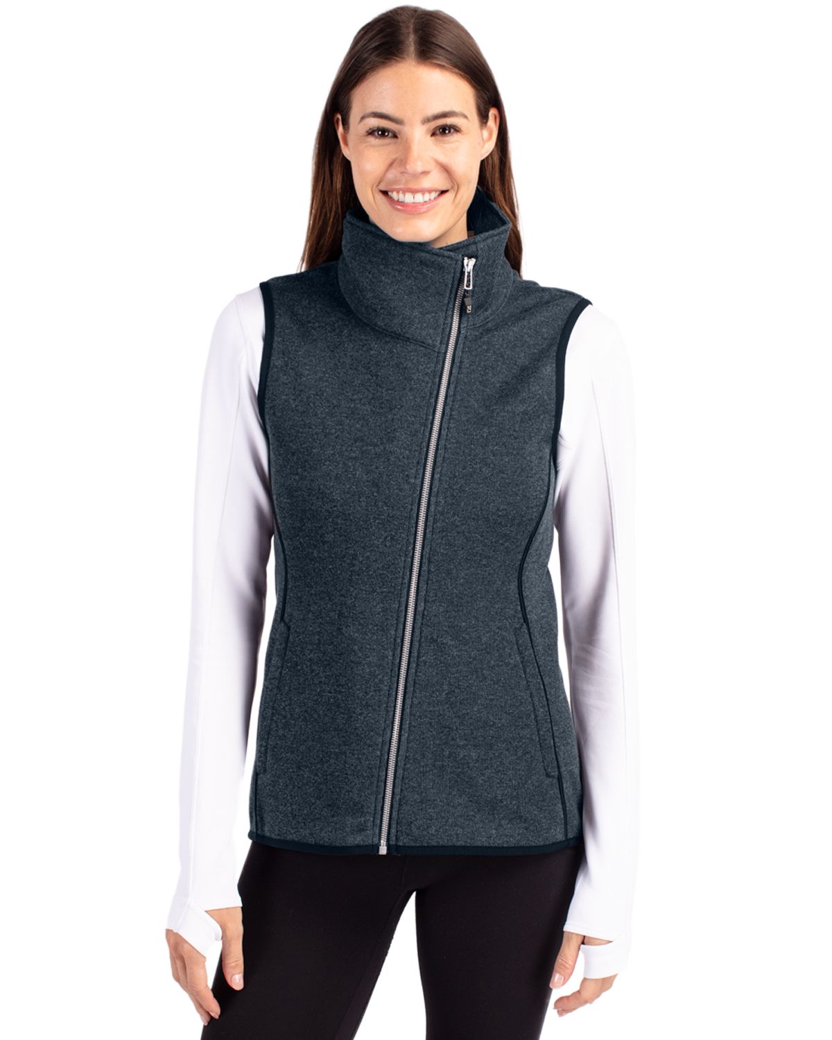 Cutter & Buck Mainsail Sweater-Knit Womens Full Zip Asymmetrical Vest - LCO00034