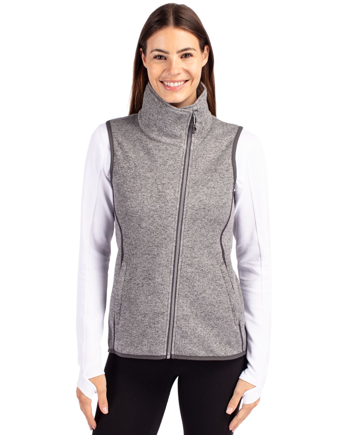 Cutter & Buck Mainsail Sweater-Knit Womens Full Zip Asymmetrical Vest - LCO00034