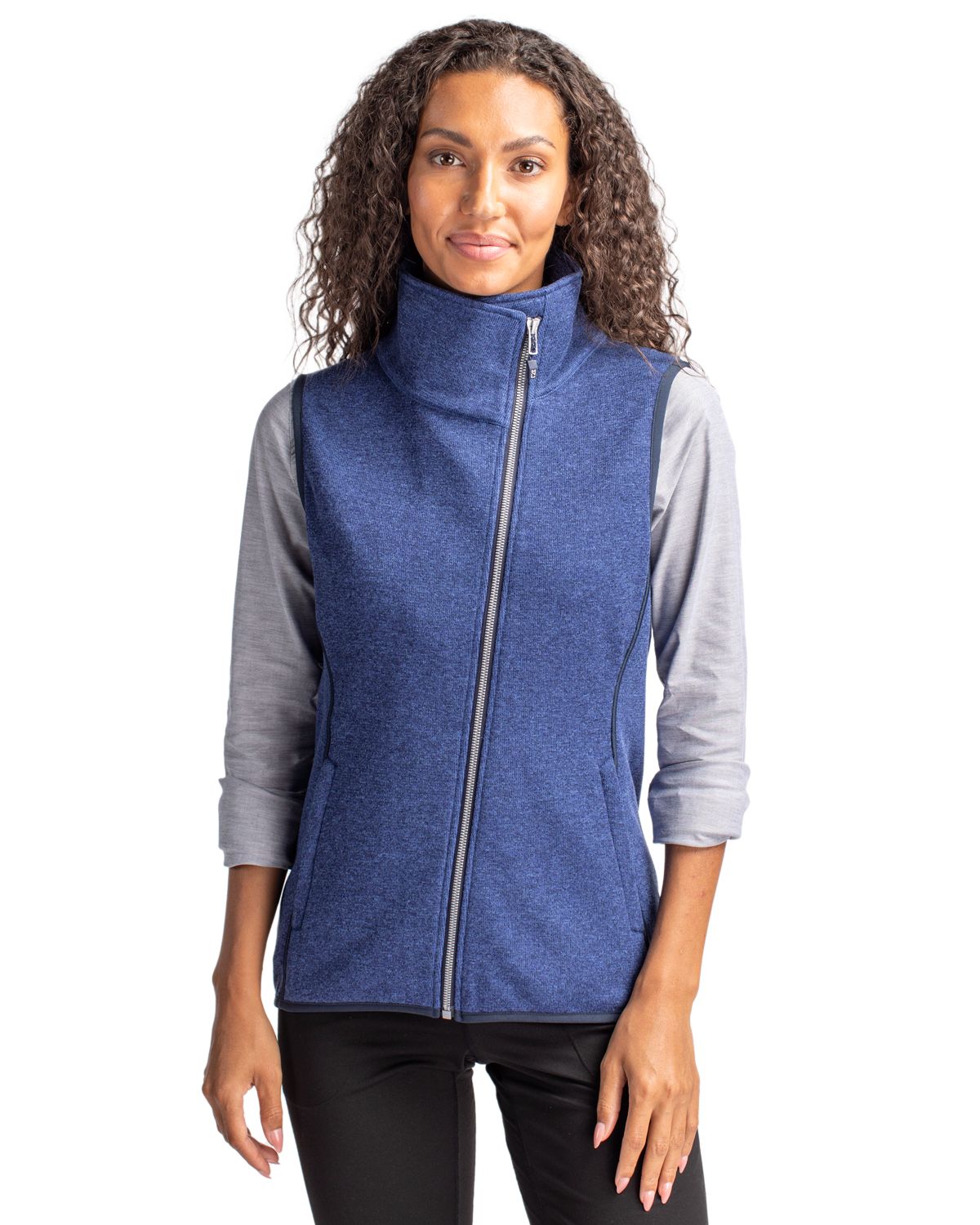 Cutter & Buck Mainsail Sweater-Knit Womens Full Zip Asymmetrical Vest - LCO00034