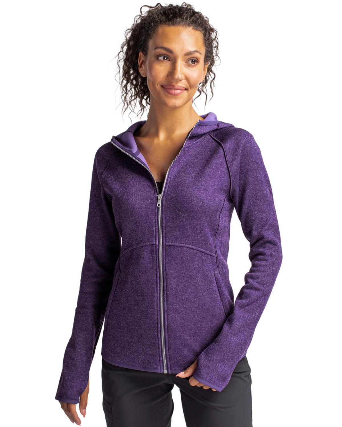 Cutter & Buck Mainsail Sweater-Knit Womens Full Zip Hooded Jacket - LCO00035