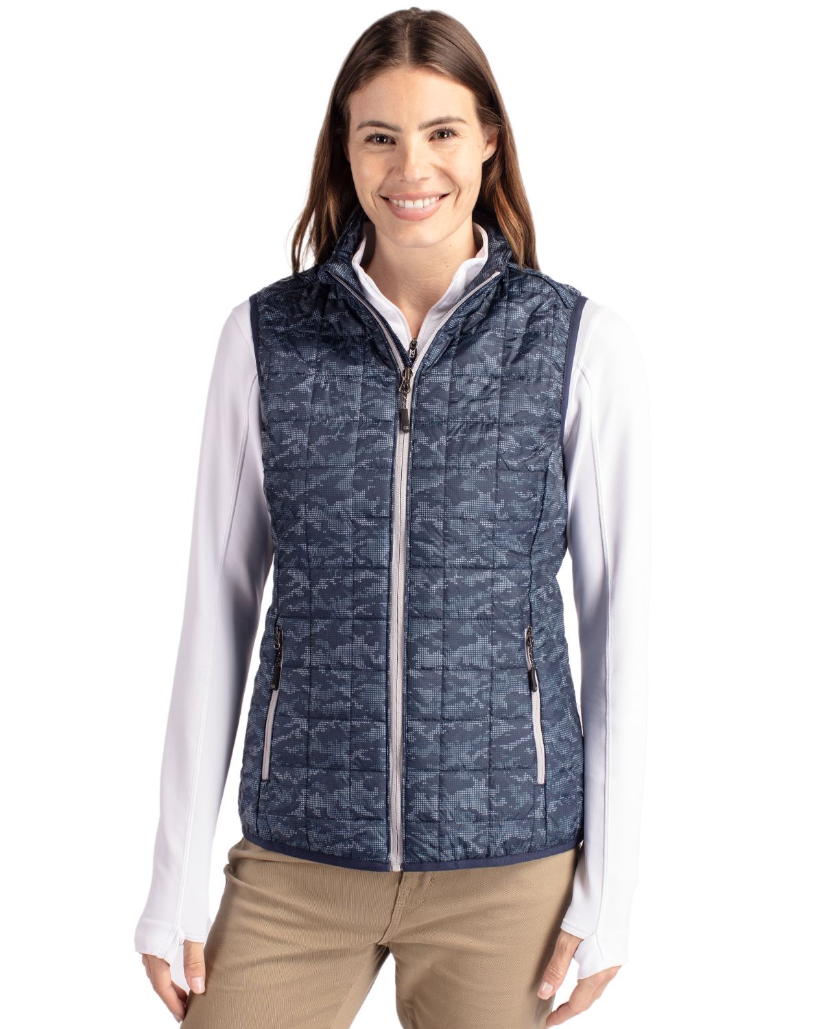 Cutter & Buck Rainier Recycled Insulated Printed Puffer Womens Full Zip Vest - LCO00054