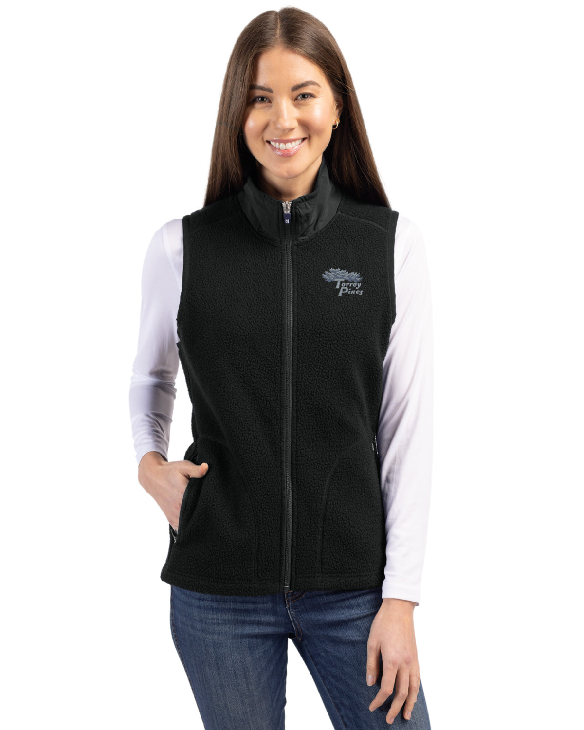 Torrey Pines Cutter & Buck Cascade Epic Comfort Recycled Sherpa Fleece Womens Full Zip Vest - LCO00071-35492